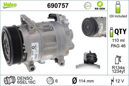 Valeo Kältemittelkompressor, Klimakompressor VALEO RE-GEN AT-0